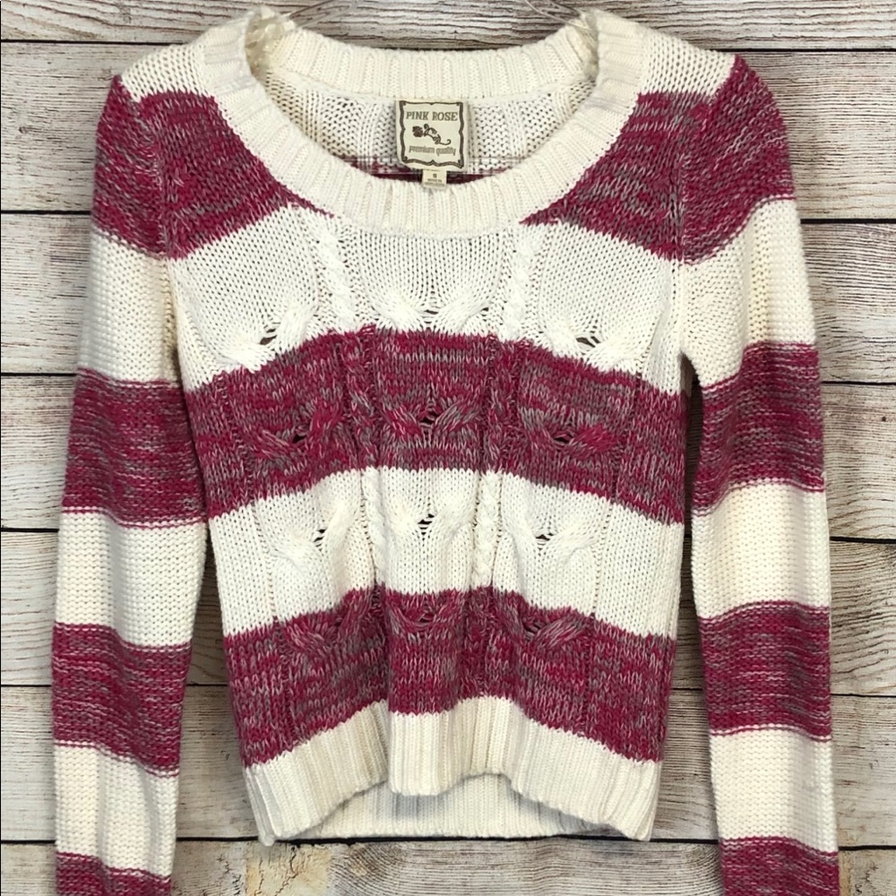 Pink Rose Striped Sweater Small